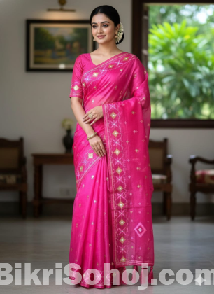 Half Silk Jamdani Print Saree